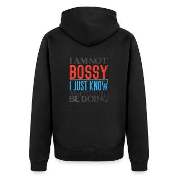 Ich bin nicht herrisch, weiß nur, was du tun solltest - Unisex Premium Bio Zip Hoodie - Schwarz - Hinten - Nico (187cm)