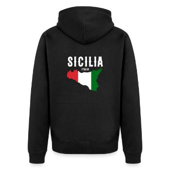 Sizilien flagge Sizilien Palermo Italien - Unisex Premium Bio Zip Hoodie - Schwarz - Hinten - Nico (187cm)