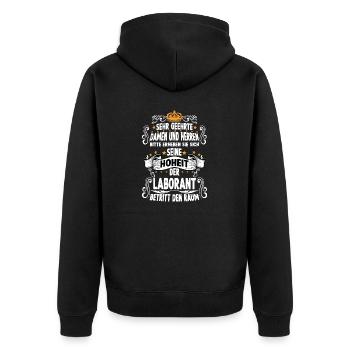 Laborant T witziges Spruch Motiv Laborant - Unisex Premium Bio Zip Hoodie - Schwarz - Hinten - Nico (187cm)
