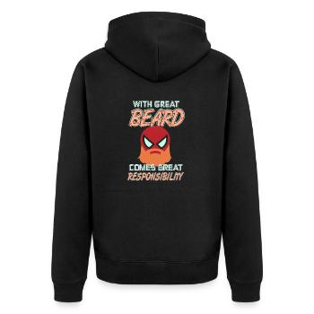 With Great BEARD Comes With Great Responsibility - Unisex Premium Bio Zip Hoodie - Schwarz - Hinten - Nico (187cm)