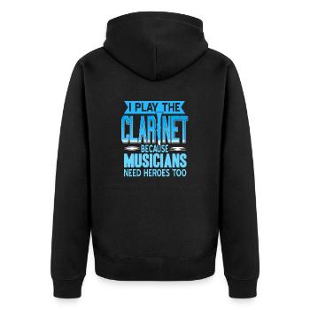 I Play The Clarinet Because Musician Need Heroes - Unisex Premium Bio Zip Hoodie - Schwarz - Hinten - Nico (187cm)