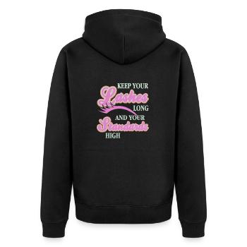 Gardez vos cils longs et vos normes élevées drôles - Veste à capuche bio Premium Unisexe - noir - Dos - Nico (187cm)