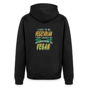 Utilisé pour être végétarien J’ai élevé mes normes - Veste à capuche bio Premium Unisexe - noir - Dos - Nico (187cm)