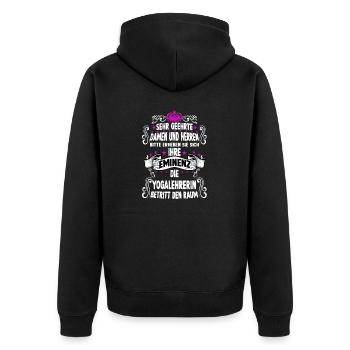 Yogalehrerin T witziges Spruch Motiv Yoga - Unisex Premium Bio Zip Hoodie - Schwarz - Hinten - Nico (187cm)