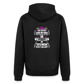 Tontechnikerin T Fun Spruch Motiv Tontechnikerin - Unisex Premium Bio Zip Hoodie - Schwarz - Hinten - Nico (187cm)