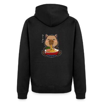 Kawaii Capybara isst Ramen aus einem Ramen Bowl Wortspiel - Unisex Premium Bio Zip Hoodie - Schwarz - Hinten - Nico (187cm)