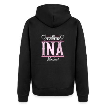 Ina Geschenkidee Geschenk Geburtstag - Unisex Premium Bio Zip Hoodie - Schwarz - Hinten - Nico (187cm)
