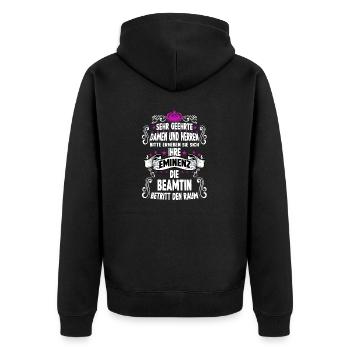 Beamtin T witziges Spruch Motiv Beamtin - Unisex Premium Bio Zip Hoodie - Schwarz - Hinten - Nico (187cm)