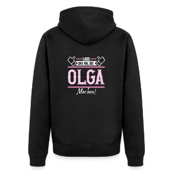 Olga Geschenkidee Geschenk Geburtstag - Unisex Premium Bio Zip Hoodie - Schwarz - Hinten - Nico (187cm)