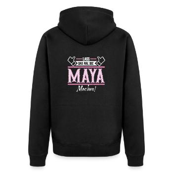 Maya Geschenkidee Geschenk Geburtstag - Unisex Premium Bio Zip Hoodie - Schwarz - Hinten - Nico (187cm)