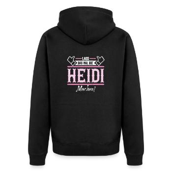 Heidi Geschenkidee Geschenk Geburtstag - Unisex Premium Bio Zip Hoodie - Schwarz - Hinten - Nico (187cm)
