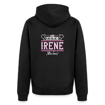 Irene Geschenkidee Geschenk Geburtstag - Unisex Premium Bio Zip Hoodie - Schwarz - Hinten - Nico (187cm)