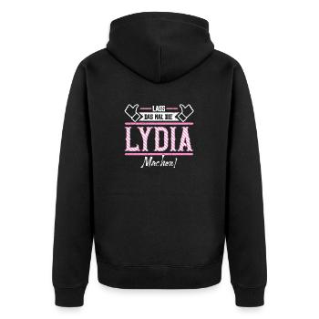 Lydia Geschenkidee Geschenk Geburtstag - Unisex Premium Bio Zip Hoodie - Schwarz - Hinten - Nico (187cm)