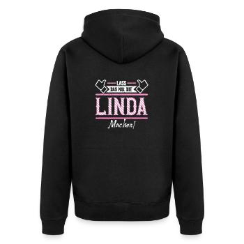 Linda Geschenkidee Geschenk Geburtstag - Unisex Premium Bio Zip Hoodie - Schwarz - Hinten - Nico (187cm)