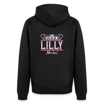 Lilly Geschenkidee Geschenk Geburtstag - Unisex Premium Bio Zip Hoodie - Schwarz - Hinten - Nico (187cm)