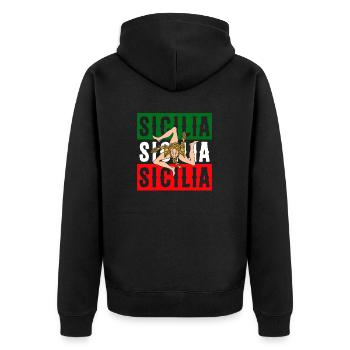 Sizilien flagge Sizilien Palermo Italien - Unisex Premium Bio Zip Hoodie - Schwarz - Hinten - Nico (187cm)