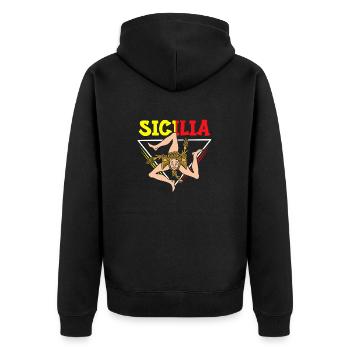 Sizilien flagge Sizilien Palermo Italien - Unisex Premium Bio Zip Hoodie - Schwarz - Hinten - Nico (187cm)