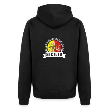 Sizilien flagge Sizilien Palermo Italien - Unisex Premium Bio Zip Hoodie - Schwarz - Hinten - Nico (187cm)