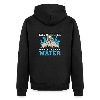Schimmer Schwimmen Life Is Better In The Water - Unisex Premium Bio Zip Hoodie - Schwarz - Hinten - Nico (187cm)
