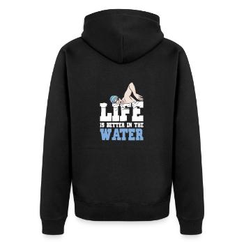 Schimmer Schwimmen Life Is Better In The Water - Unisex Premium Bio Zip Hoodie - Schwarz - Hinten - Nico (187cm)