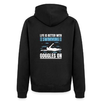 Schimmer Schwimmen Life Is Better With Swim - Unisex Premium Bio Zip Hoodie - Schwarz - Hinten - Nico (187cm)