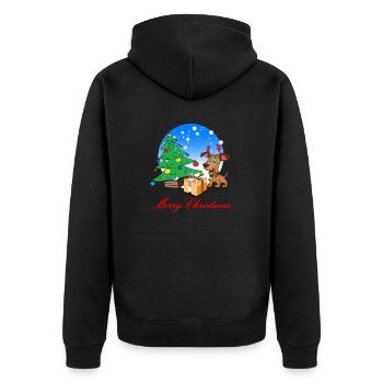Weihnachten Merry Christmas Hund Rentier - Unisex Premium Bio Zip Hoodie - Schwarz - Hinten - Nico (187cm)