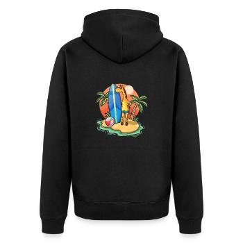 Funny Giraffe Surf Lovers Cool Surfboard Surfing - Unisex Premium Organic Zip Hoodie - black - Back - Nico (187cm)