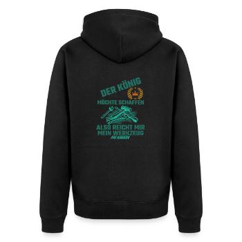 Handwerker König - Unisex Premium Bio Zip Hoodie - Schwarz - Hinten - Nico (187cm)