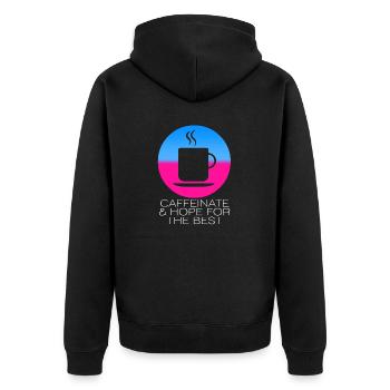 Caffeinate & Hope For The Best Coffee Lover Vapor - Unisex Premium Organic Zip Hoodie - black - Back - Nico (187cm)