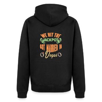 We Hit The Jackpot Got Married In Vegas Retro - Unisex Premium Organic Zip Hoodie - black - Back - Nico (187cm)