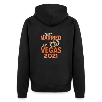 Just Married In Vegas 2021 Retro Vegas Wedding - Unisex Premium Bio Zip Hoodie - Schwarz - Hinten - Nico (187cm)