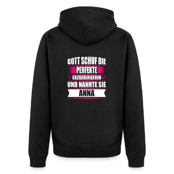 Erzgebirge Frau Namen Sachsen Anna - Unisex Premium Bio Zip Hoodie - Schwarz - Hinten - Nico (187cm)