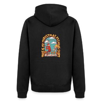 Das ist mein Weihnachts-Angelhemd Das ist mein Wei - Unisex Premium Bio Zip Hoodie - Schwarz - Hinten - Nico (187cm)