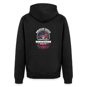 American Raised With Norwegian Roots Norway - Unisex Premium Organic Zip Hoodie - black - Back - Nico (187cm)
