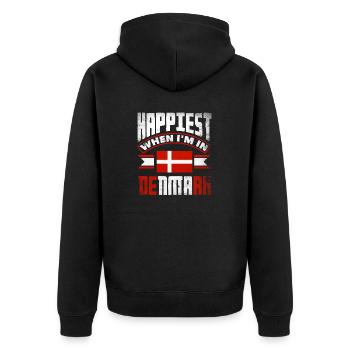 Denmark Danish Denmark Flag Happiest When Im In - Unisex Premium Organic Zip Hoodie - black - Back - Nico (187cm)