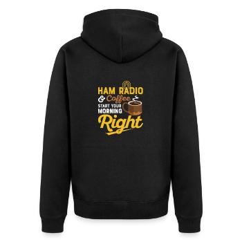 Ham radio & coffee - start your morning right Amat - Unisex Premium Organic Zip Hoodie - black - Back - Nico (187cm)