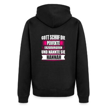 Erzgebirge Frau Namen Sachsen Hannah - Unisex Premium Bio Zip Hoodie - Schwarz - Hinten - Nico (187cm)