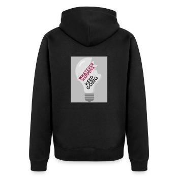 Whatever Happens,, keep going - Unisex Premium Organic Zip Hoodie - black - Back - Nico (187cm)