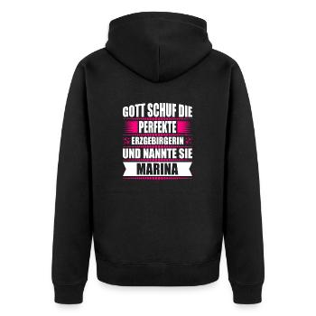Erzgebirge Frau Namen Sachsen Marina - Unisex Premium Bio Zip Hoodie - Schwarz - Hinten - Nico (187cm)