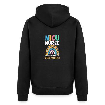 Nicu Nurse Shirt Miracles Come In Small Packages - Unisex Premium Organic Zip Hoodie - black - Back - Nico (187cm)
