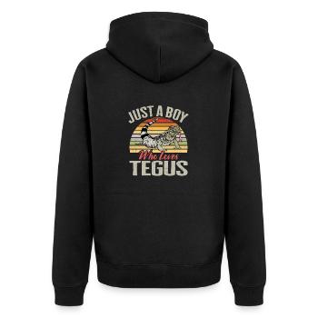 Tegu Eidechse Reptil Herpetologe - Unisex Premium Bio Zip Hoodie - Schwarz - Hinten - Nico (187cm)