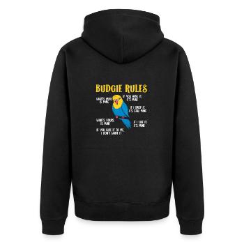 Budgerigar Parakeet Bird Pet Gift - Unisex Premium Organic Zip Hoodie - black - Back - Nico (187cm)