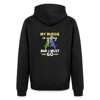 Budgerigar Parakeet Bird Pet Gift - Unisex Premium Organic Zip Hoodie - black - Back - Nico (187cm)