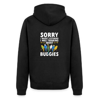 Budgerigar Parakeet Bird Pet Gift - Unisex Premium Organic Zip Hoodie - black - Back - Nico (187cm)