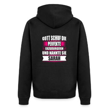 Erzgebirge Frau Namen Sachsen Sarah - Unisex Premium Bio Zip Hoodie - Schwarz - Hinten - Nico (187cm)