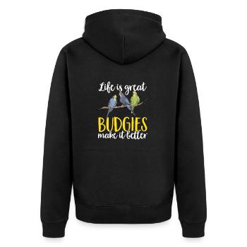 Budgerigar Parakeet Bird Pet Gift - Unisex Premium Organic Zip Hoodie - black - Back - Nico (187cm)