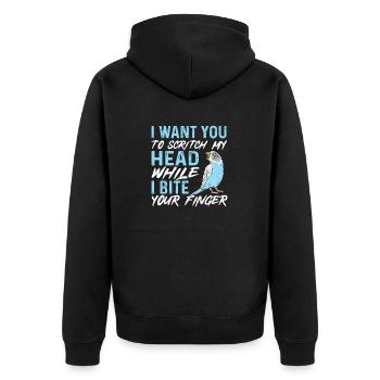 Budgerigar Parakeet Bird Pet Gift - Unisex Premium Organic Zip Hoodie - black - Back - Nico (187cm)