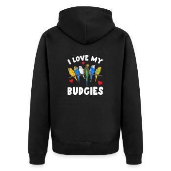 Budgerigar Parakeet Bird Pet Gift - Unisex Premium Organic Zip Hoodie - black - Back - Nico (187cm)