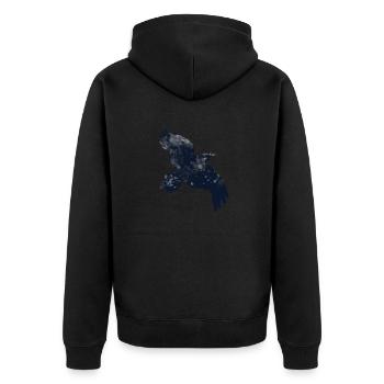 Retro Crow Flying Raven Distressed Flying Bird - Unisex Premium Organic Zip Hoodie - black - Back - Nico (187cm)