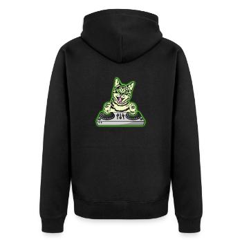 DJ Cat Techno Kitten EDM Dance Music Cat - Unisex Premium Bio Zip Hoodie - Schwarz - Hinten - Nico (187cm)
